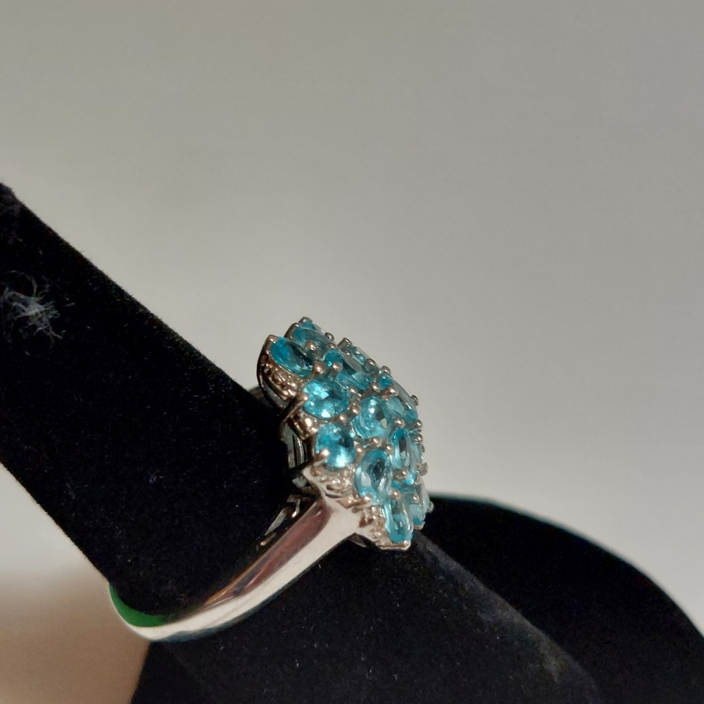All Natural Paraiba Apatite Cluster Platinum/925 Size 6 - Picture 16 of 17